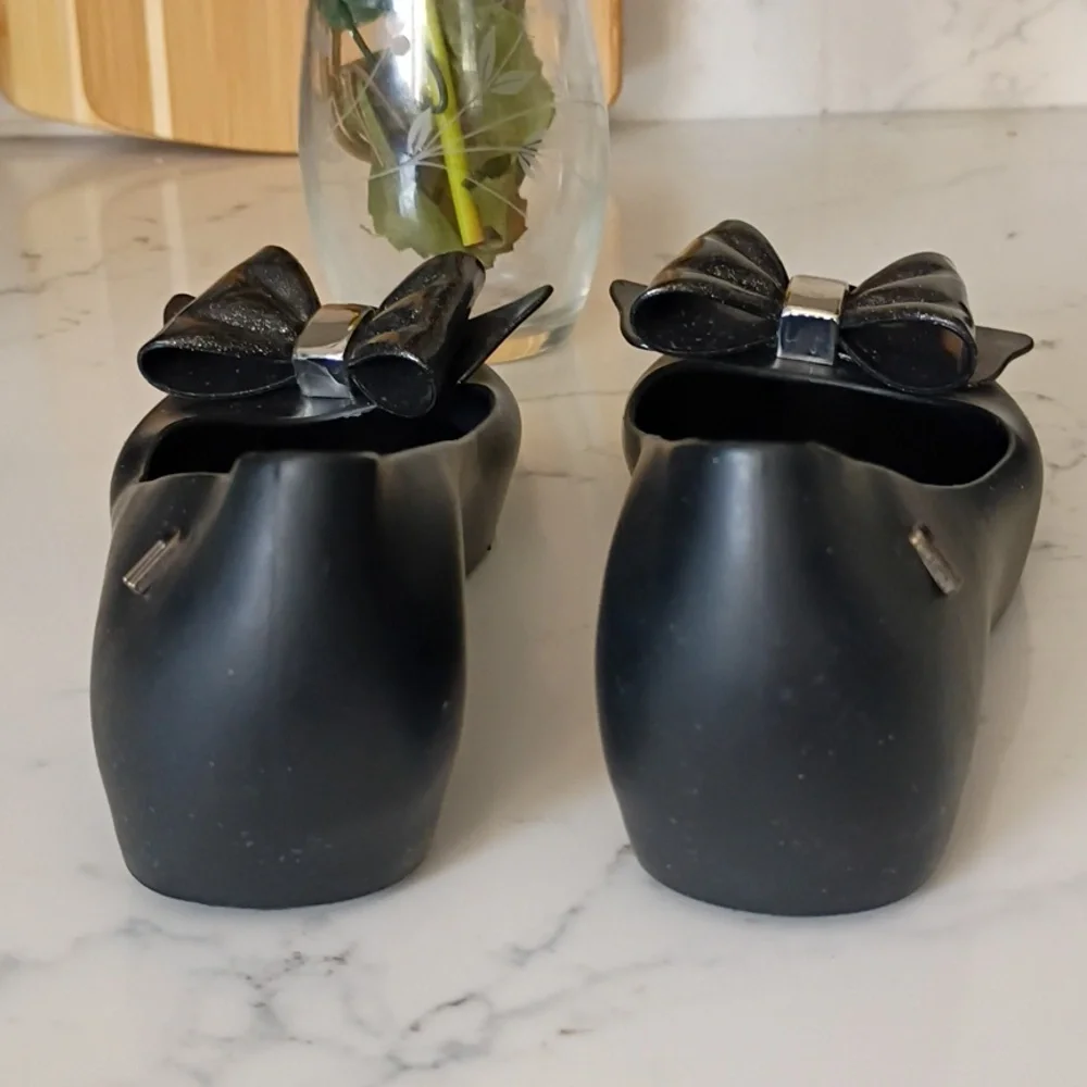 Melissa Black Flats with Metallic Bow